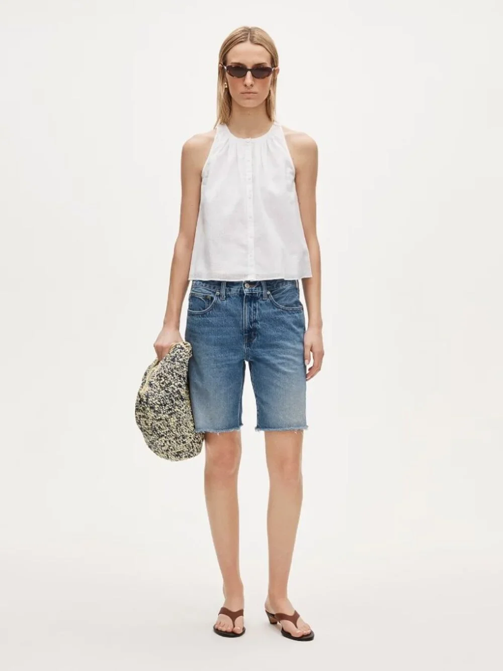 NWT J. Crew High Neck Button-up Tank Top Textured Cotton Voile White Size L
